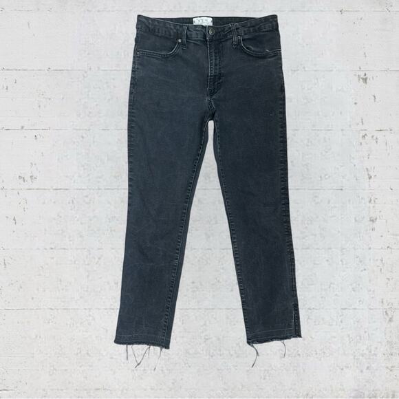 Free People We The Free Raw Edge Split Hem Black Skinny Jeans Size 30 - Picture 1 of 12